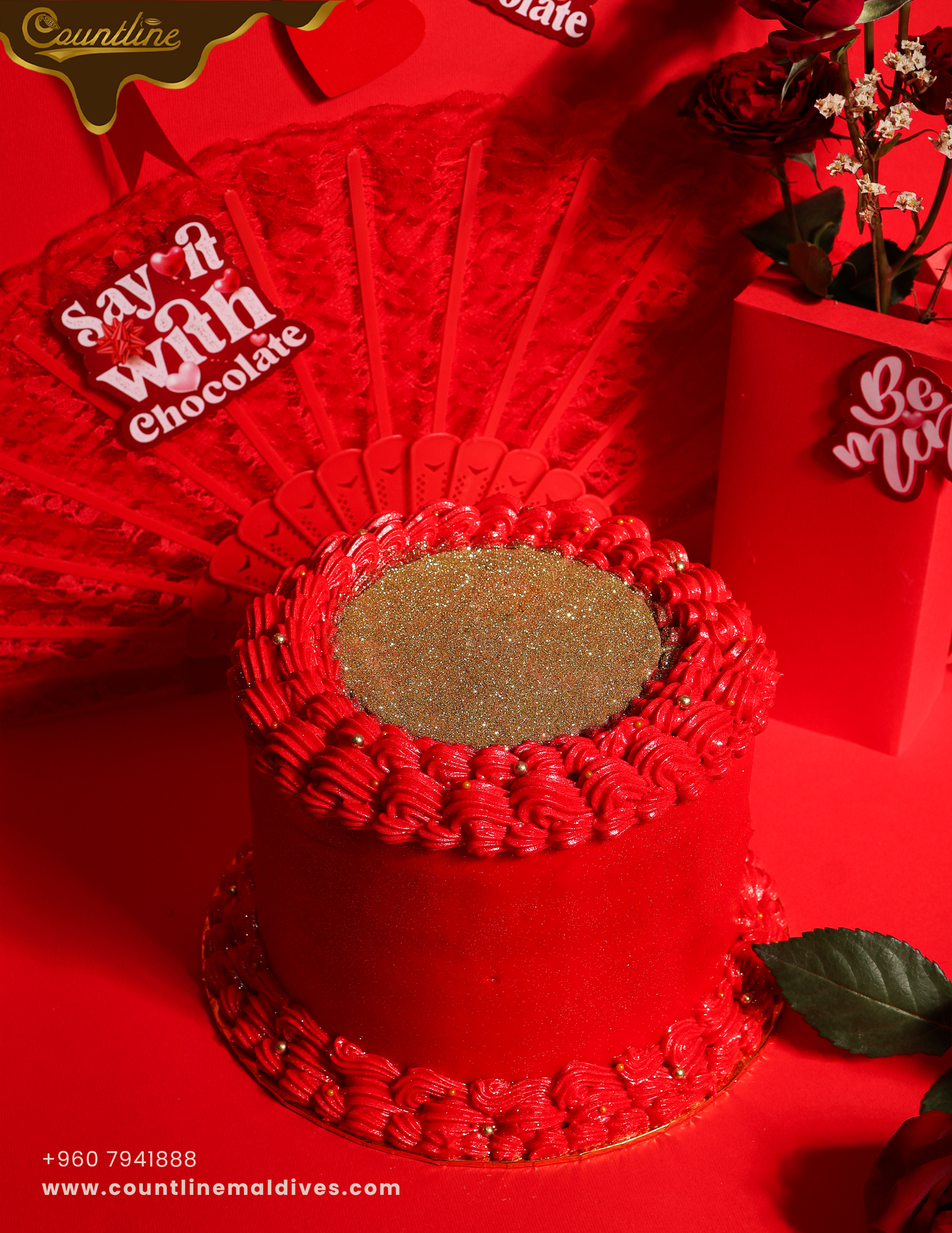 Red Velvet Glitter Blow Cake