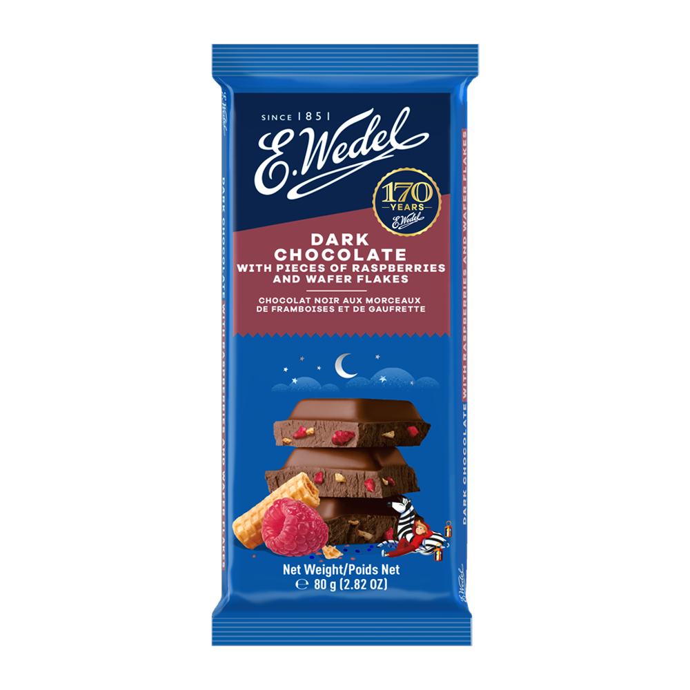 Wedel Dark Chocolate With Raspberries and Wafer 80g