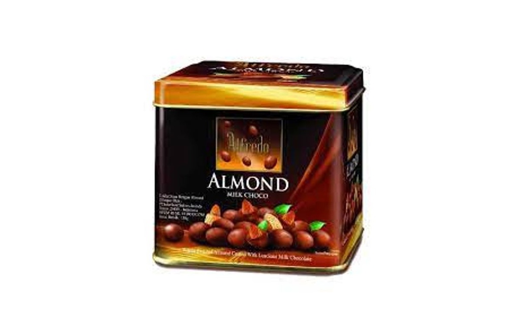 [ALF0150] Alfredo Square Tin Almond Chocolate 150g