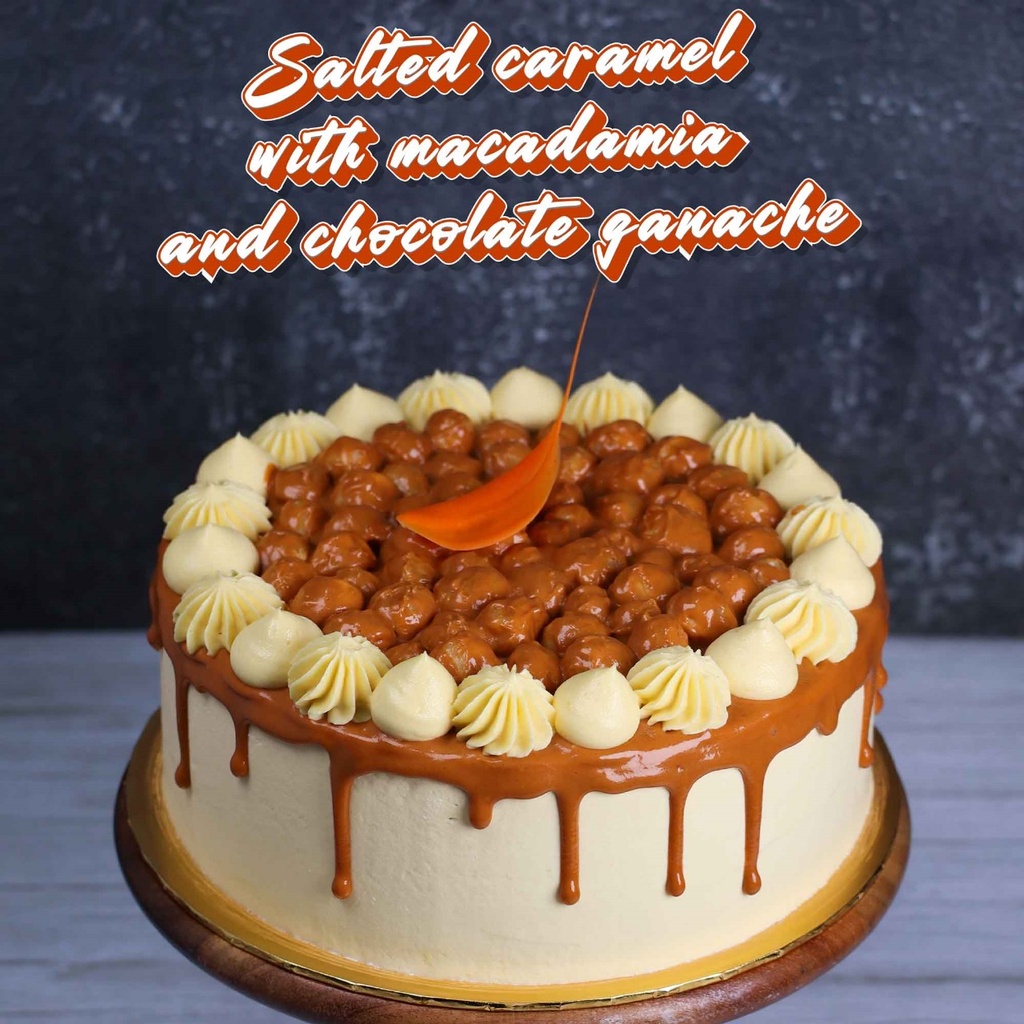 Salted Caramel with Macadamia and Chocolate Ganache Cake